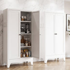Glyxxen 47" Kitchen Pantry Cabinet, Metal Storage Cabinet, Modern Tall Steel Pantry Cupboard with 2 Doors and Adjustable Shelves for Kitchen Garage