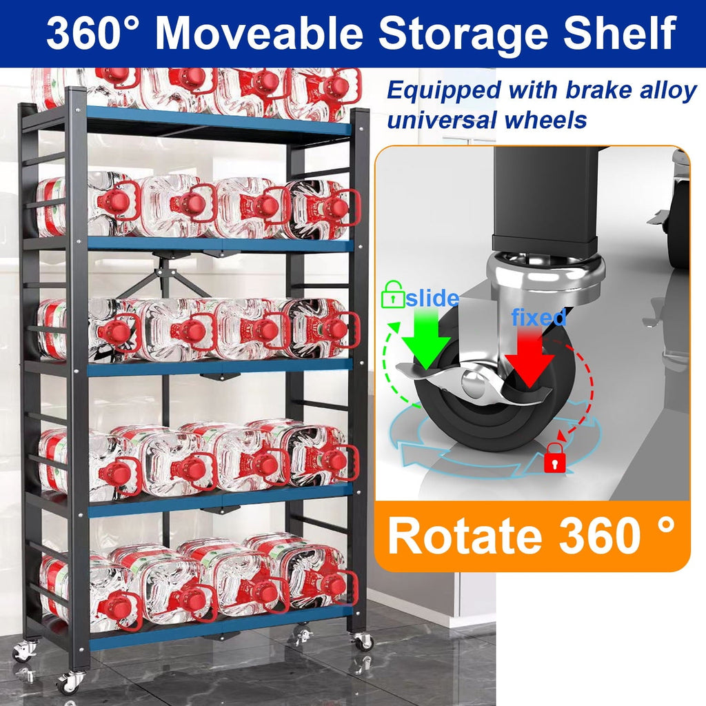 4-Tier Storage Shelving Unit, 397lbs Capacity Heavy Duty Metal Shelf , Foldable Storage Shelf with Wheels, Garage Shelf, Metal Storage Rack, Kitchen