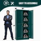 Polup 71" Green Pantry Storage Cabinet with 2 Doors, Tall Metal Kitchen Cabinet with Adjustable Shelves, Freestanding Cupboard for Garage, Laundry