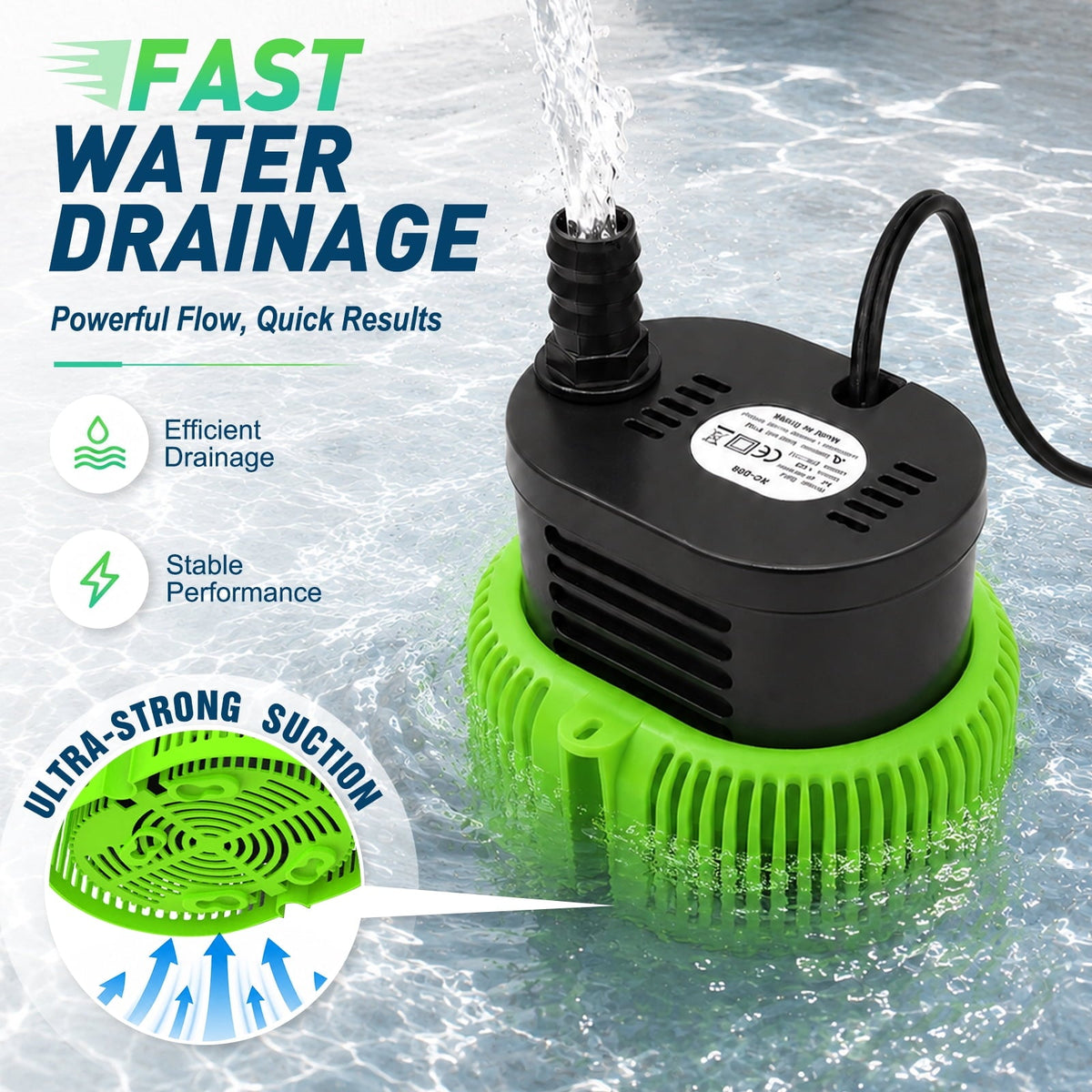 LAANPOLE Pool Cover Pump Above Ground - Submersible Sump Pump, Swimming Water Removal Pumps, with Drainage Hose & 25 Feet Extra Long Power Cord, 850