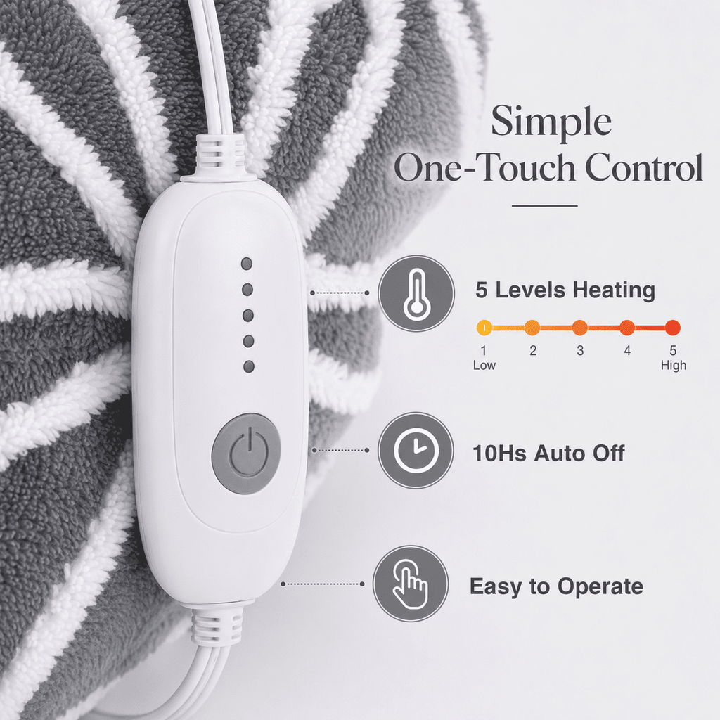 SUNNY HEAT Electric Heated Blanket 5 Heating Levels & 10 H Auto Shut Off, Warm Sherpa & Breathable, 72x84 Inch, Gray