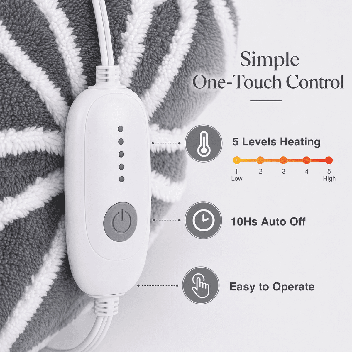 SUNNY HEAT Electric Heated Blanket 5 Heating Levels & 10 H Auto Shut Off, Warm Sherpa & Breathable, 72x84 Inch, Gray