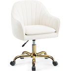 COOLHUT Office Desk Chair with Padded, Velvet Vanity Chair with Back and Wheels, Comfy Home Office Chiar with Gold Legs, Height Adjustable, Rolling