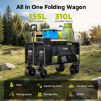 Qunler 560lbs Large Collapsible Folding Wagon with Oversized Tank Wheels, Heavy Duty Big Bucket Utility Garden Cart with Side Pocket for Sports