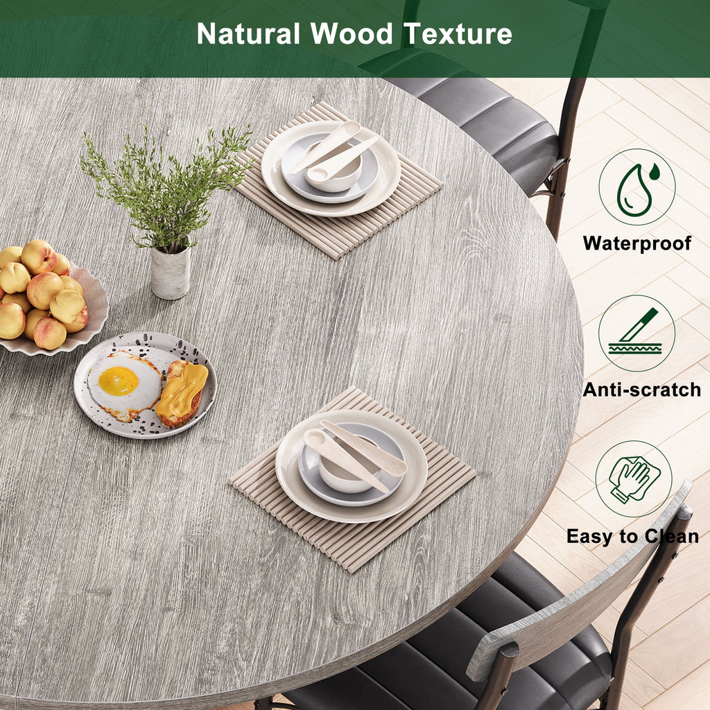 Hijob 42in Round Dining Table for 4, Kitcen Table Sturdy Wood Kitchen & Dining Room Furniture, Gray