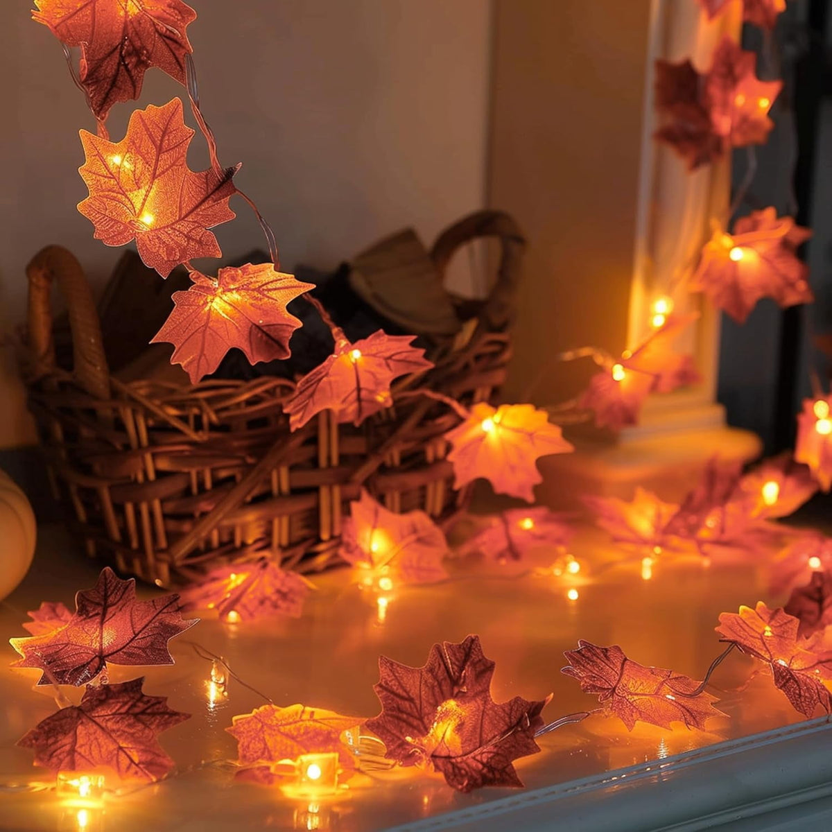 AGCAN 3 Pack Maple Leaf String Light, Total 60 LED 30Ft Artificial Fall Decor Leaf Light USB Operated Centerpiece Table Decorations for Autumn Harvest, Thanksgiving, Halloween, Indoor