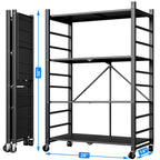 4-Tier Storage Shelving Unit, 397lbs Capacity Heavy Duty Metal Shelf , Foldable Storage Shelf with Wheels, Garage Shelf, Metal Storage Rack, Kitchen