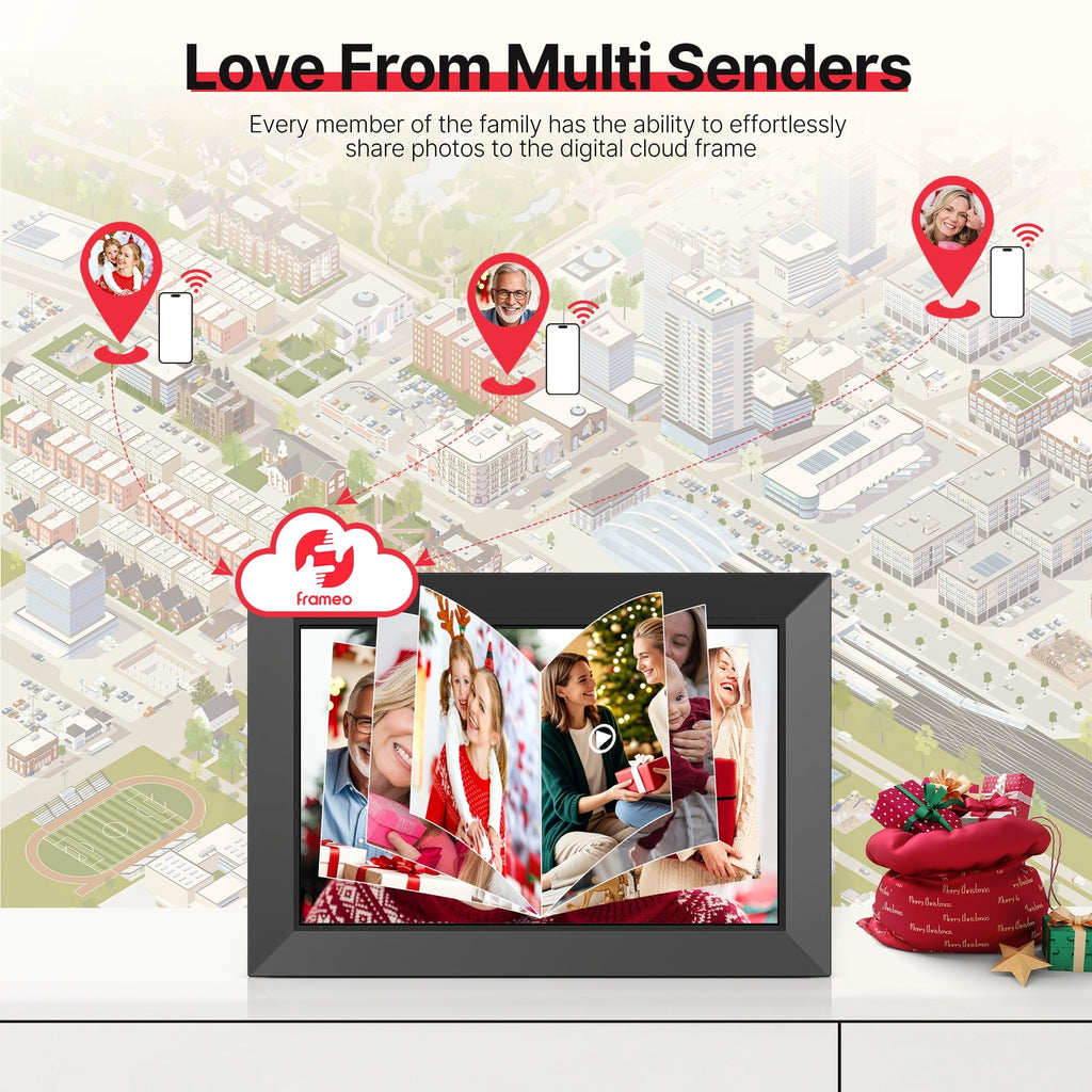 Frameo WiFi Digital Picture Frame, TEMASH 10.1" Digital Photo Frame 32G Memory with 1280*800 IPS Touchscreen, Auto Rotate, Gift for a Loved One!