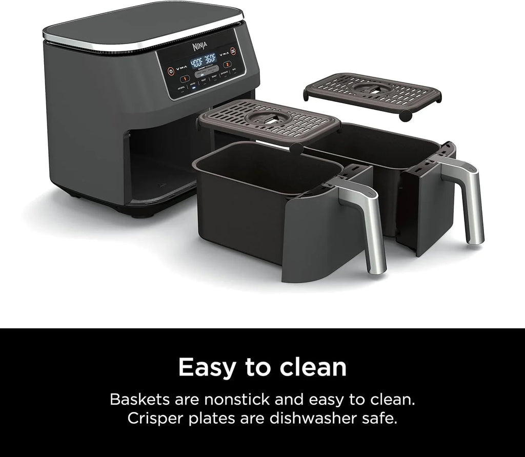 Ninja Foodi 10 QT 6-in-1 DualZone Smart XL Air Fryer, 2 Independent 5 QT Baskets, Grey - DZ550