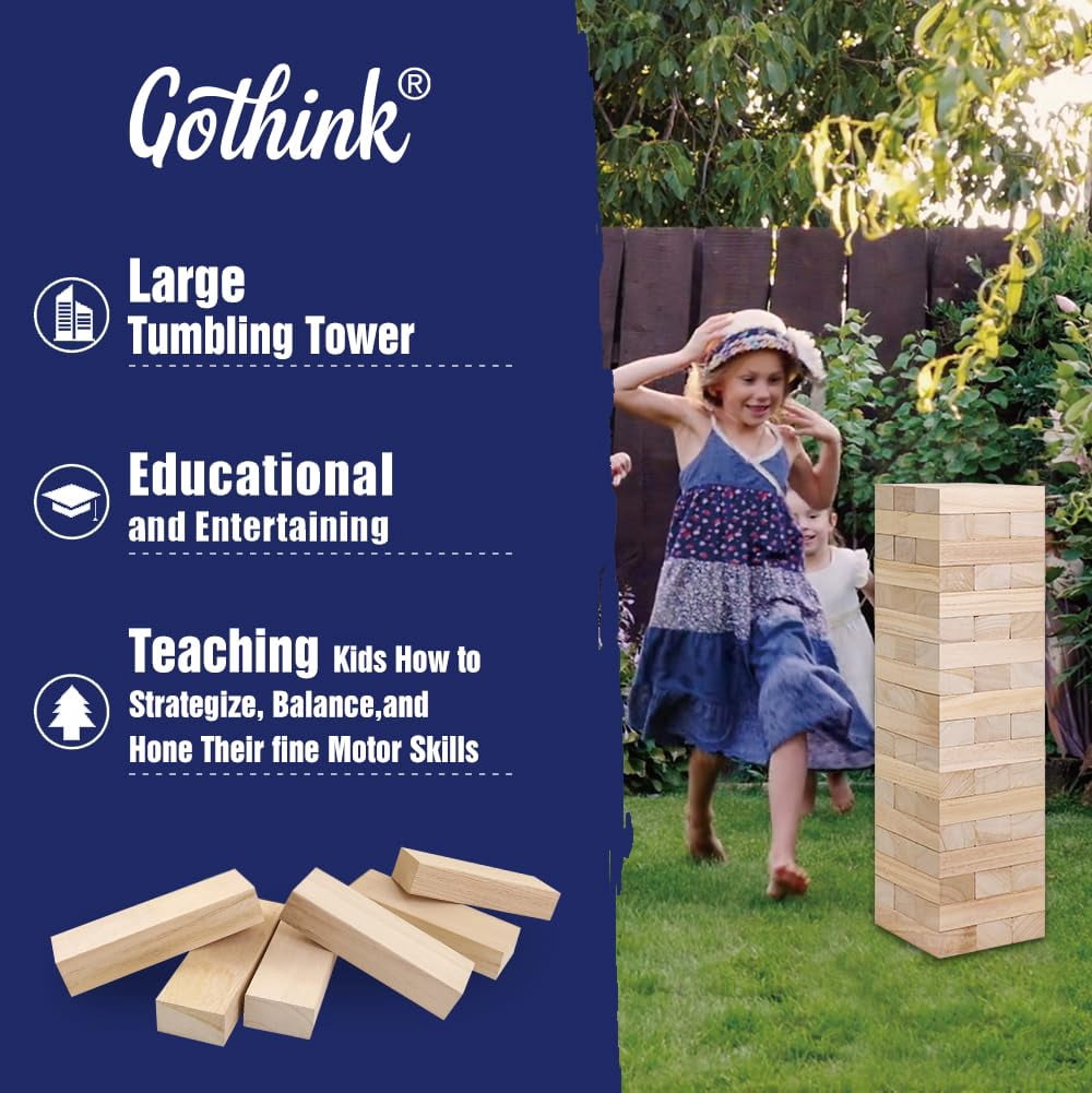 Fugocen Giant Tumble Tower Game for Kids Adults Family Large Tumbling Tower 54pcs