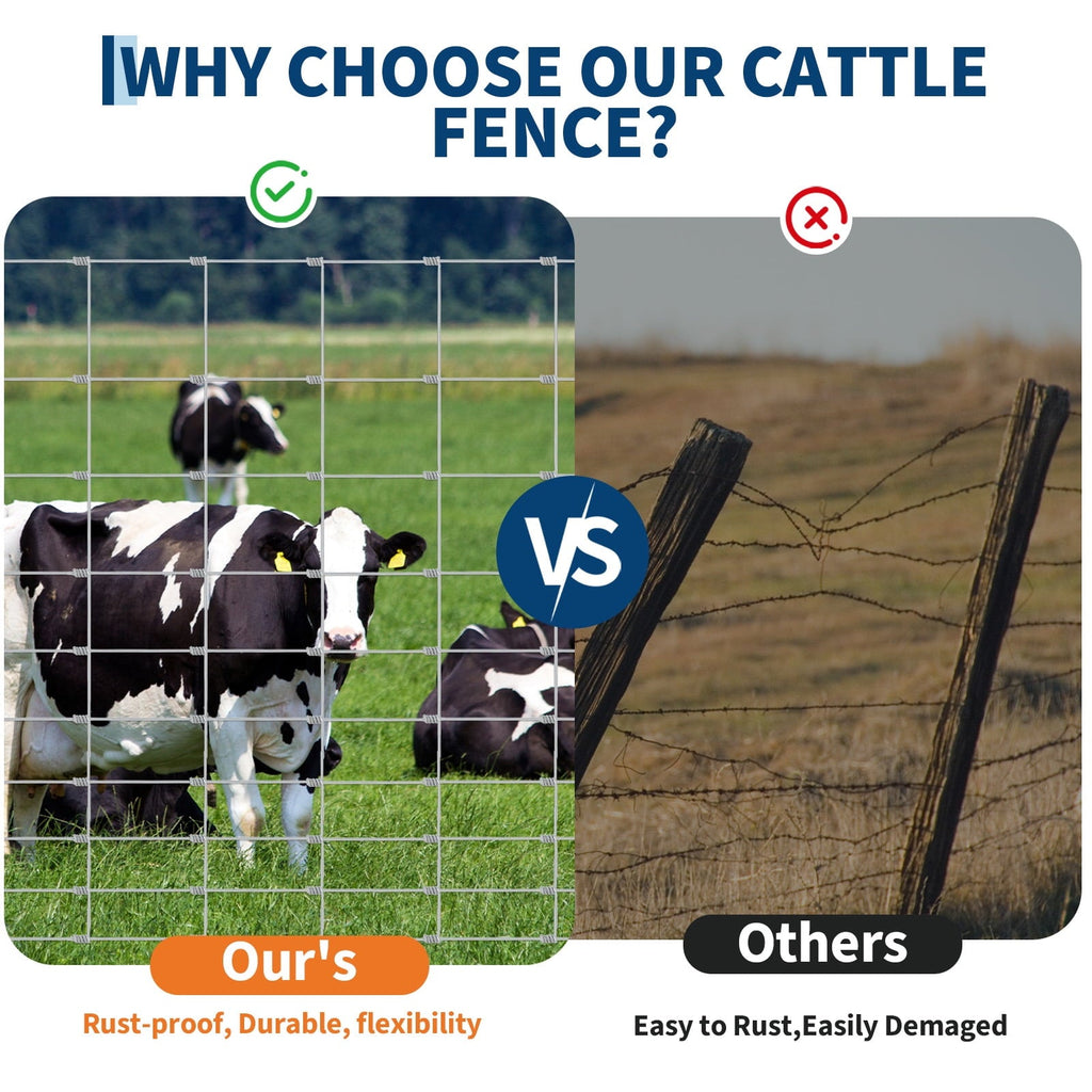 4 ft x 328 ft Farm Fence, High Strength Galvanized Cattle Fence, Heavy Zinc Coating Wire Fence for Hog, Deer, Goat, Sheep, All Weather Resistance