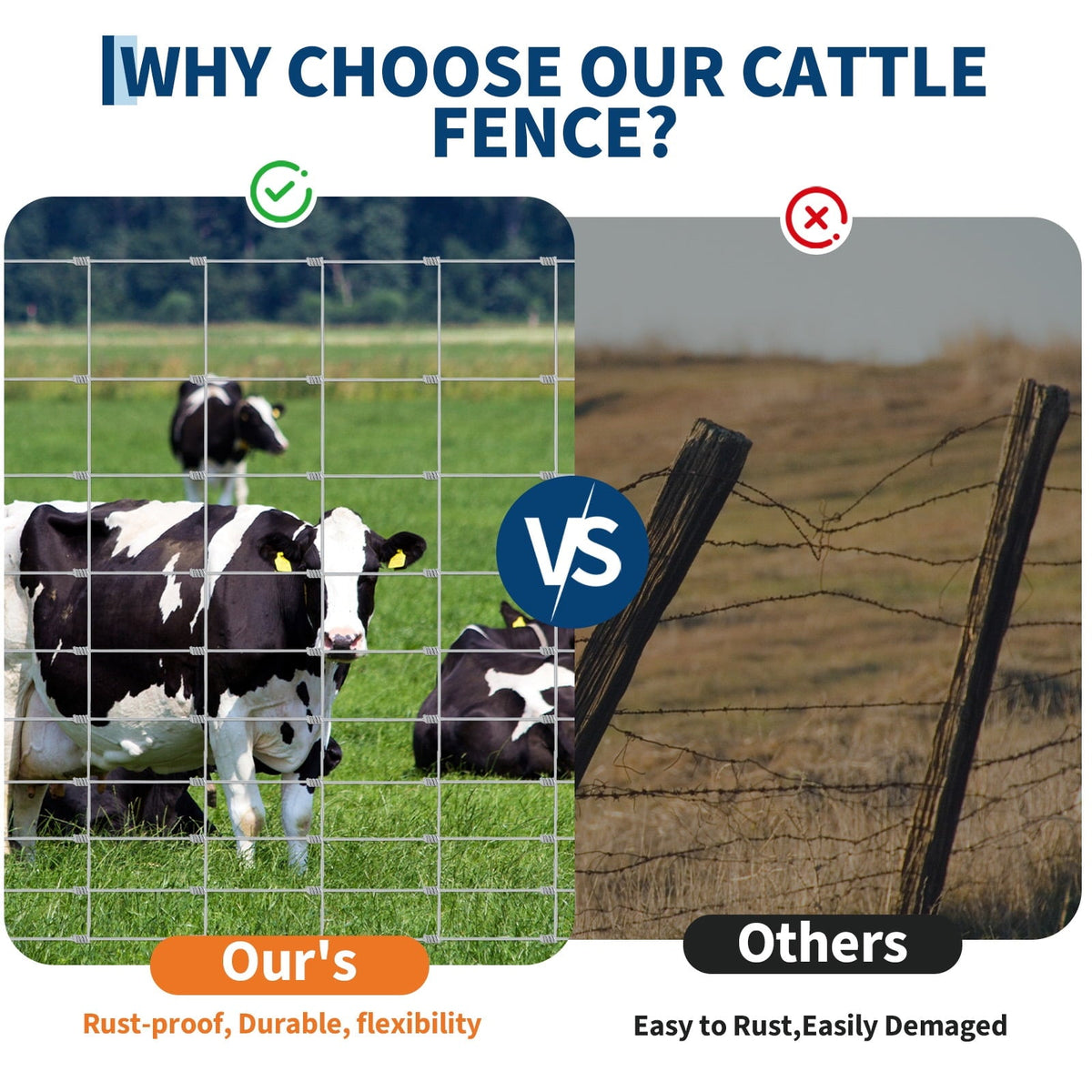 4 ft x 328 ft Farm Fence, High Strength Galvanized Cattle Fence, Heavy Zinc Coating Wire Fence for Hog, Deer, Goat, Sheep, All Weather Resistance