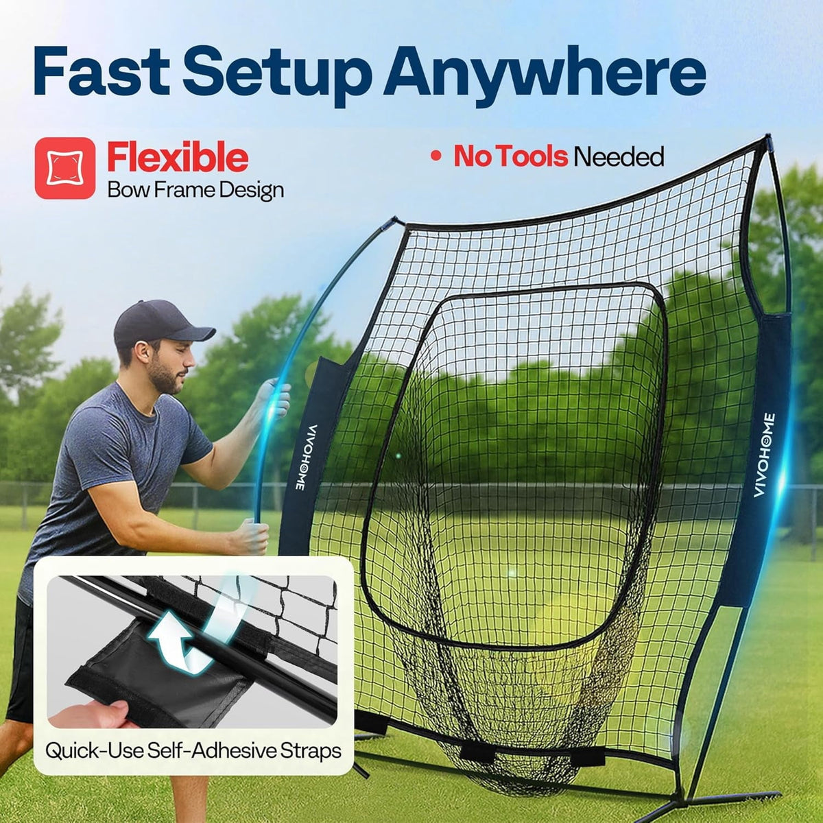 SPECSTAR 7x7Ft Baseball Softball Practice Net with Batting Tee and Carry Bag for Hitting Pitching, Black
