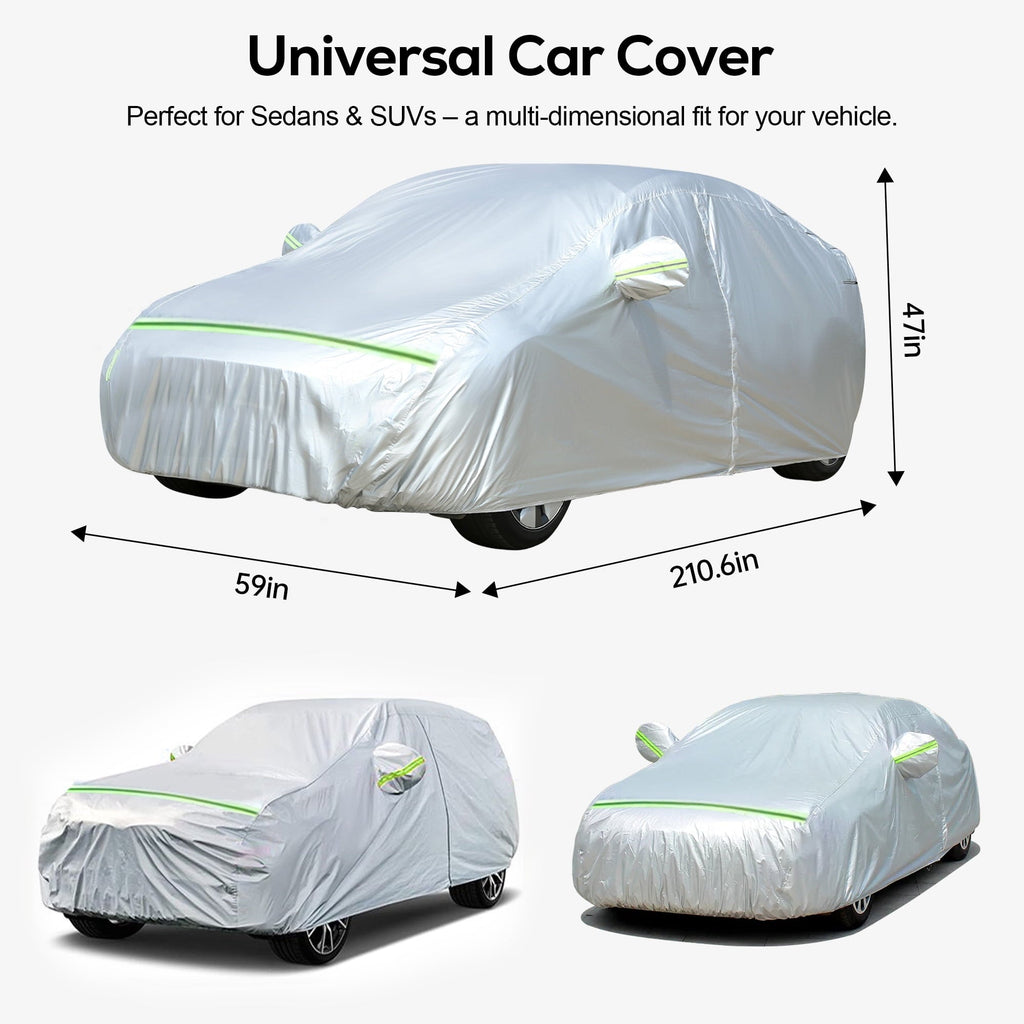 FLORAY Waterproof All-Weather Car Cover with Zipper Door, Windproof for Sedans & Mid-Size Suvs, UV and Snow Guard, Silver (XL, 210" x 59" x 47")