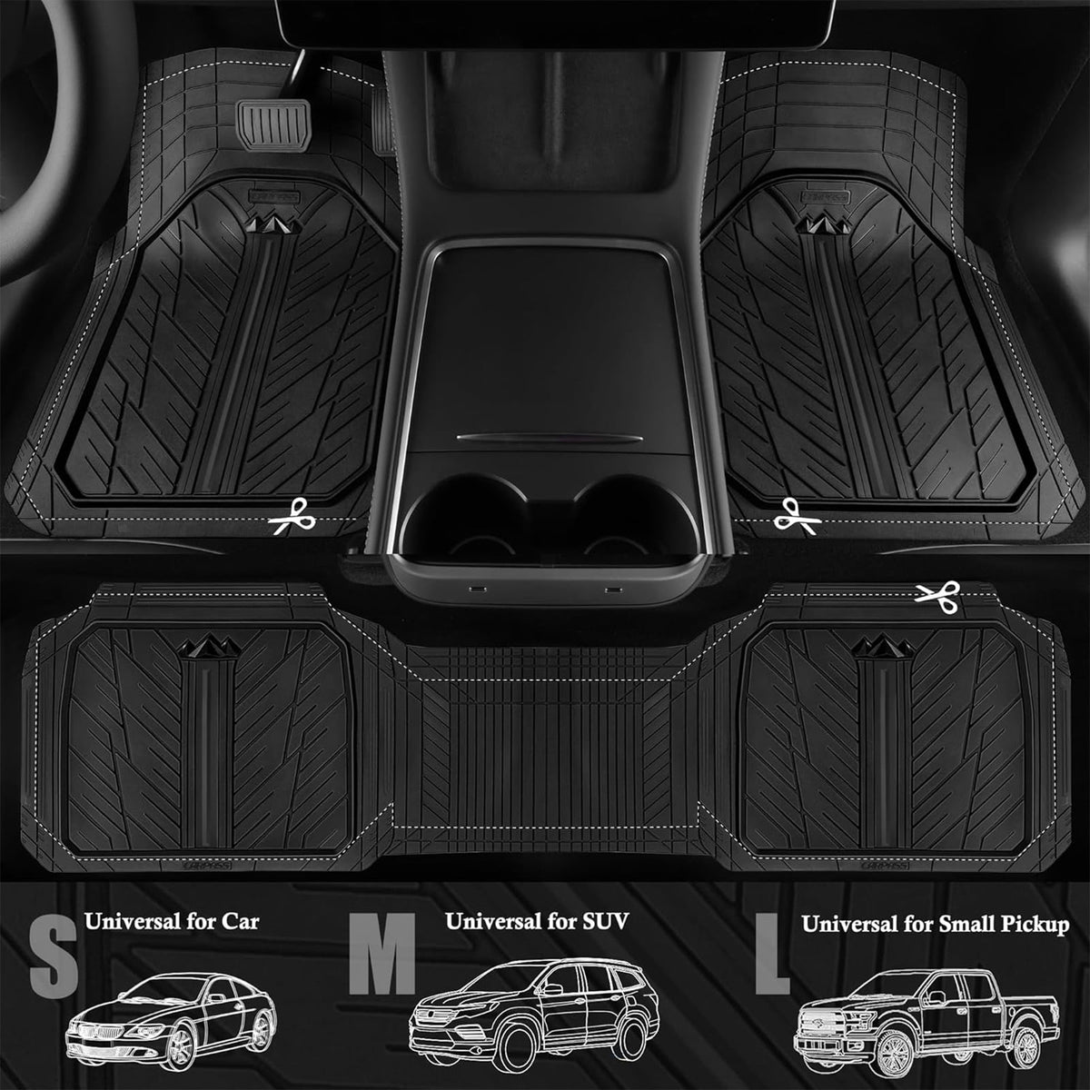 CAR GRAND Heavy Duty Rubber Car Floor Mats, Deep Dish Waterproof Car Mats All Weather, Universal Trim-to Fit Automotive Floor Mats for Car SUV Truck
