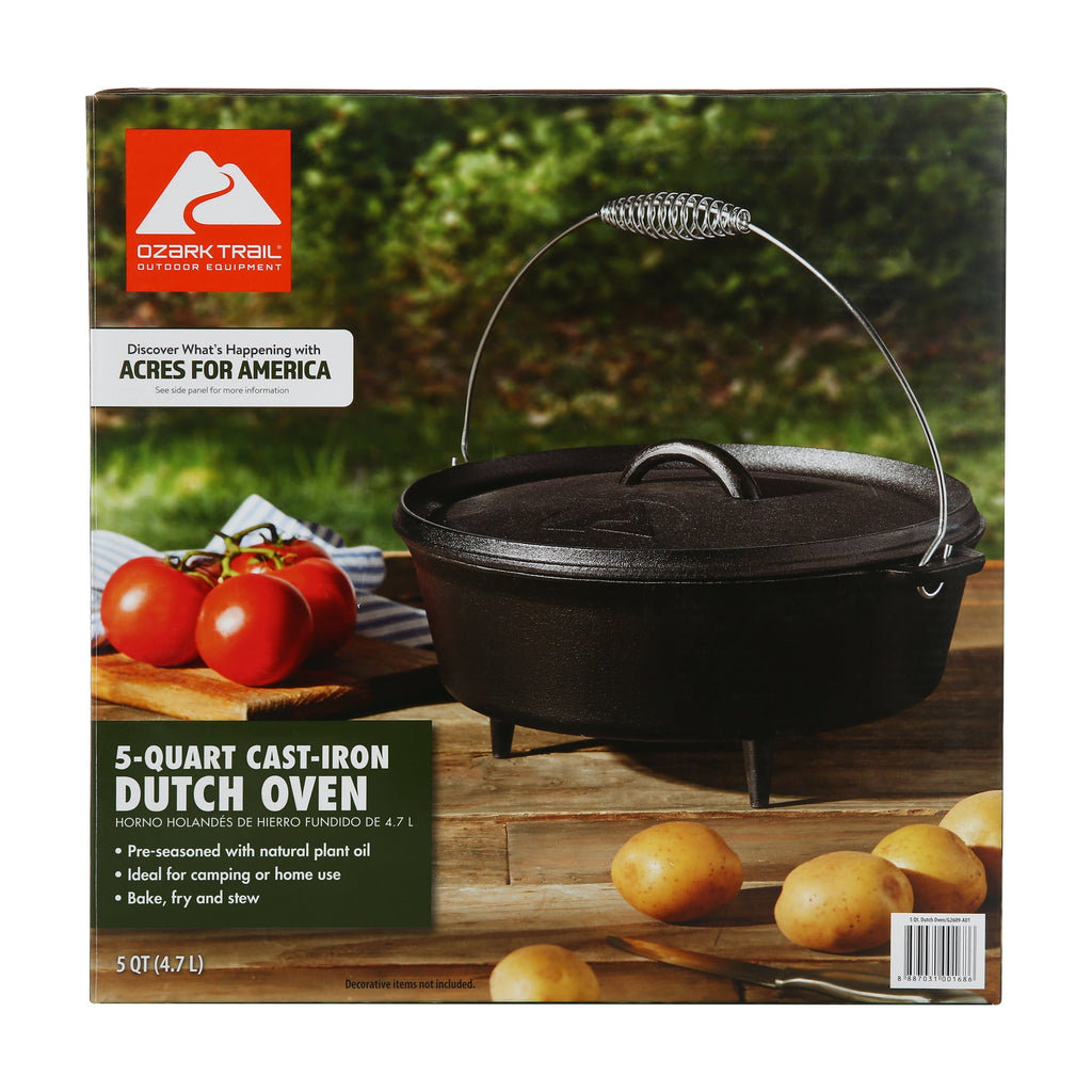 Ozark Trail 5-Quart Pre-Seasoned Cast Iron Dutch Oven with Spiral Bail Handle