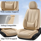 Coverado Beige Front Car Seat Covers, Stylish Waterproof Premium Leather Automotive Seat Protectors, Airbag Compatible Auto Interior Accessories