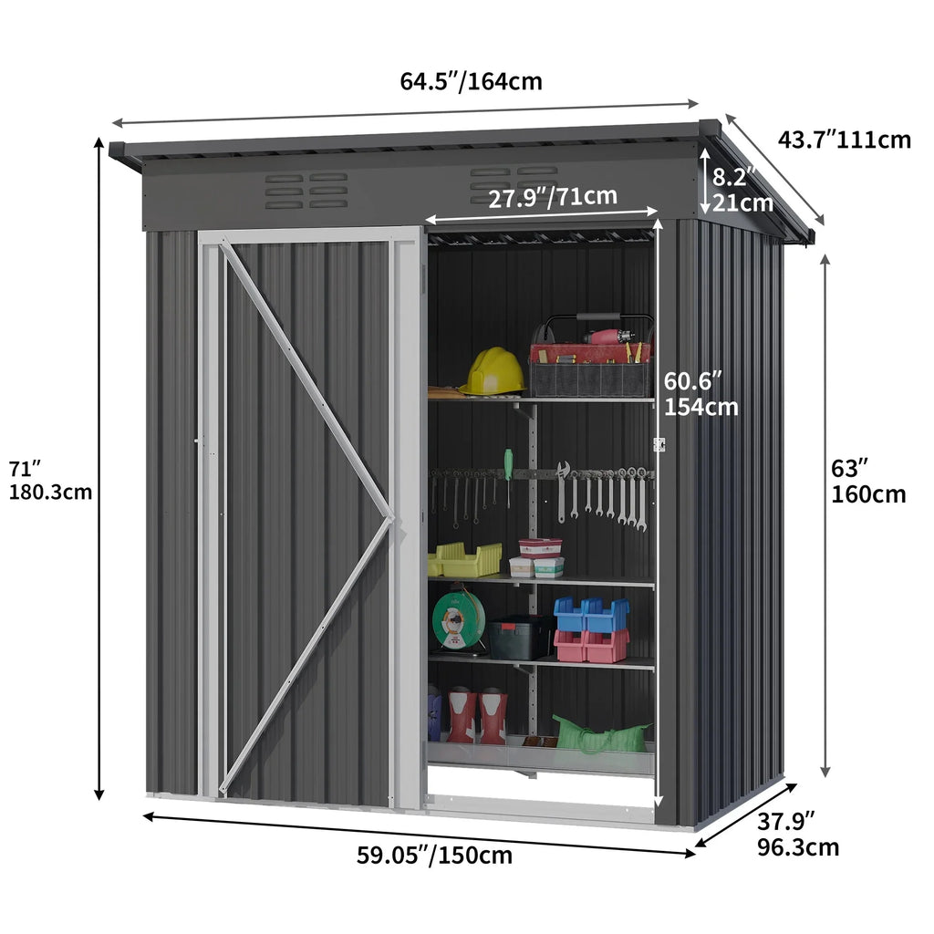 UFORIC Outdoor Storage Shed, 5 x 3 ft, Dark Gray