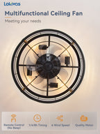 Lokivas 20in Flush Mount Ceiling Fans with Light, Quiet DC Motor, 6 Speeds & Remote Control