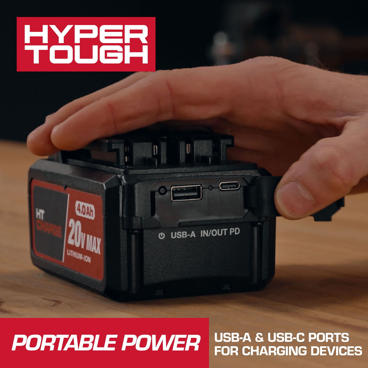 Hyper Tough 20V Max 4.0Ah USB A+C Lithium-Ion Battery Pack