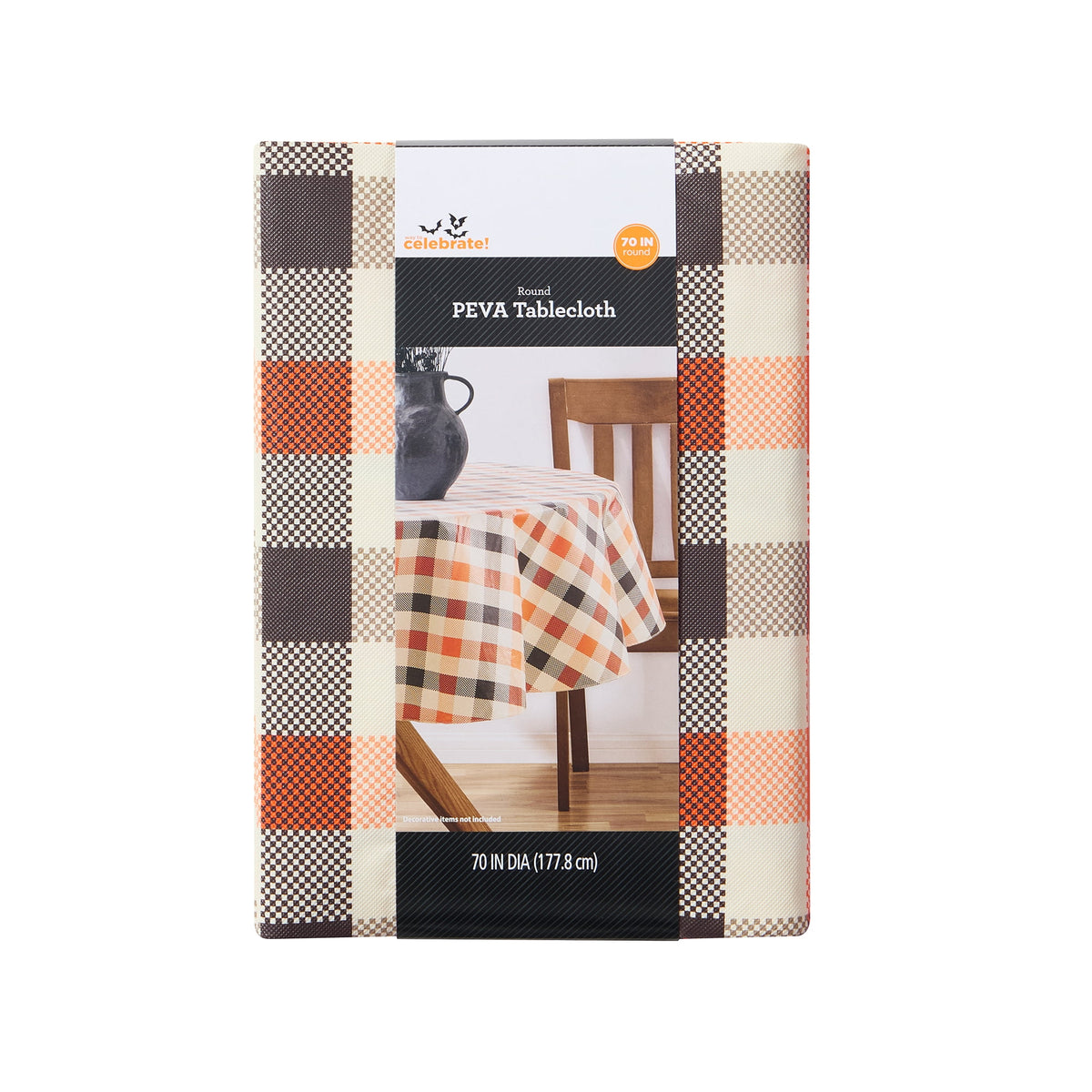 Way To Celebrate Halloween PEVA Tablecloth Indoor & Outdoor Table 70" Round - Buffalo Plaid