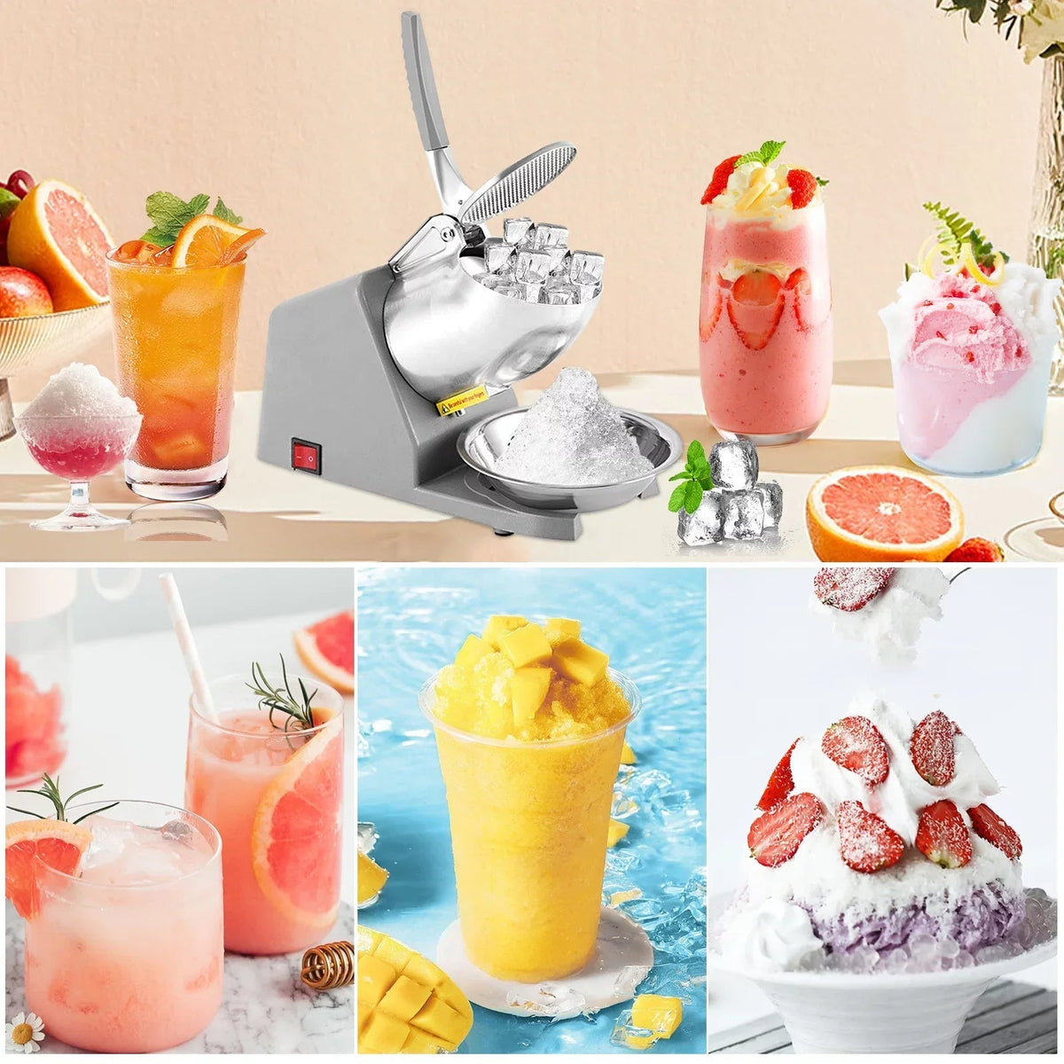 Apexeon Electric Shaved Ice Machine, Stainless Steel, 65 kg Per Hour, 300W