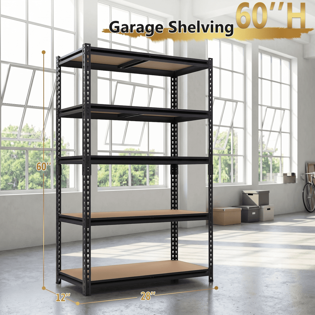 UBERLYFE Heavy Duty Garage Shelves, 2400 lbs Capacity 5-Tier Metal Storage Shelves, 60”H Adjustable Shelving Unit, Narrow Garage Storage Rack