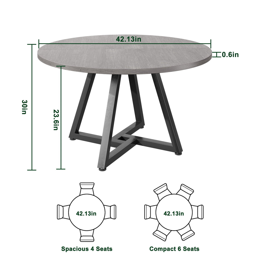 Hijob 42in Round Dining Table for 4, Kitcen Table Sturdy Wood Kitchen & Dining Room Furniture, Gray
