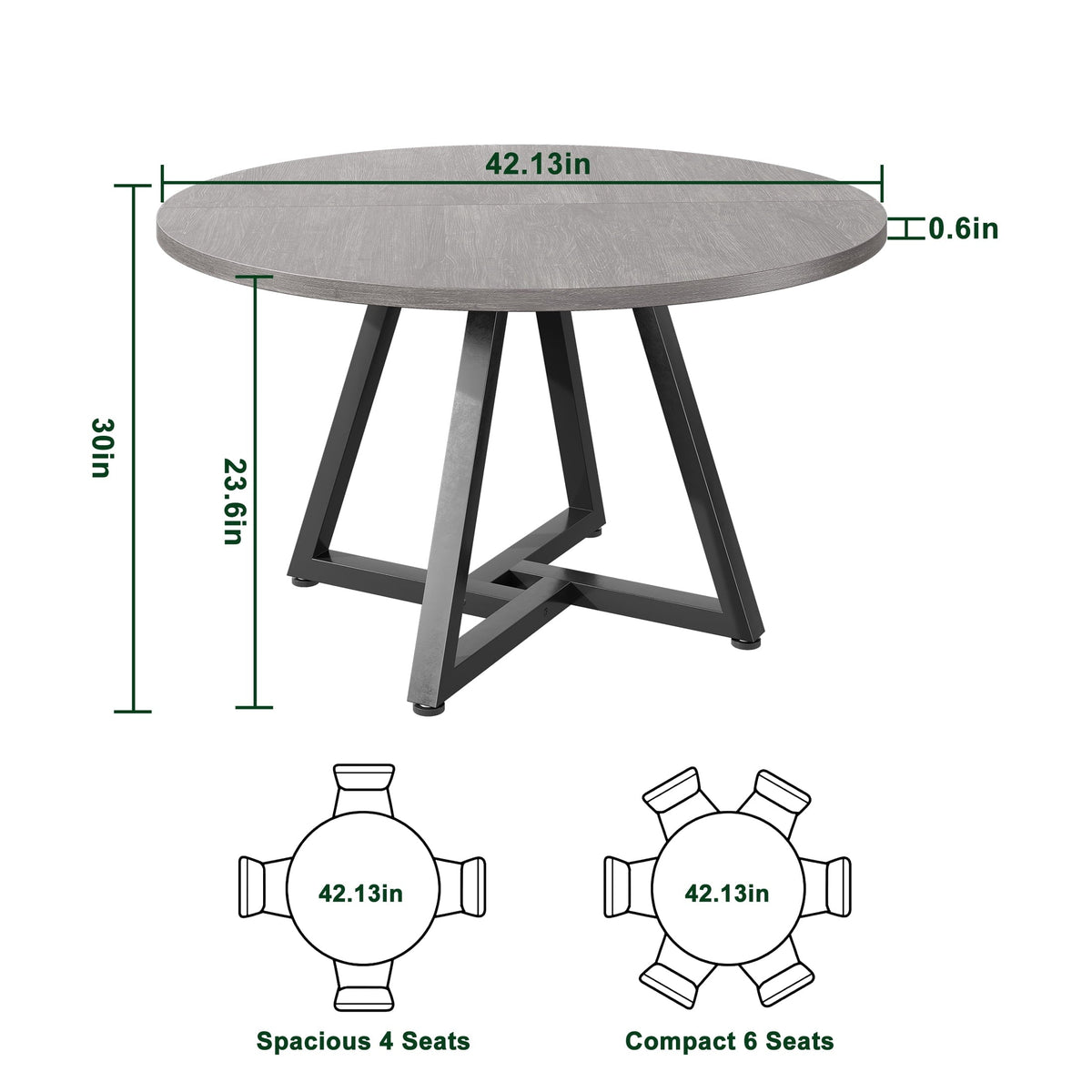 Hijob 42in Round Dining Table for 4, Kitcen Table Sturdy Wood Kitchen & Dining Room Furniture, Gray