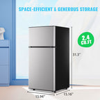 DEMULLER 2.4 Cu.ft Mini Refrigerator Small Fridge with Freezer Dual Door Fridge New Silver