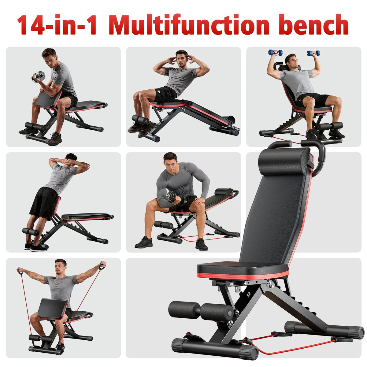 BAOKALER Weight Bench with U Shape Handle, Workout Bench with Resistance Bands, Bench Press, 1000 lbs
