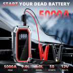 5000A Portable Jump Starter with Air Compressor, 160 PSI Tire Inflator for Cars, Trucks & SUVs, 12V Car Battery Jumper Box with LCD Display, LED