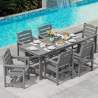 SERWALL 7-Piece HDPE Outdoor Dining Set With Umbrella Hole - Gray