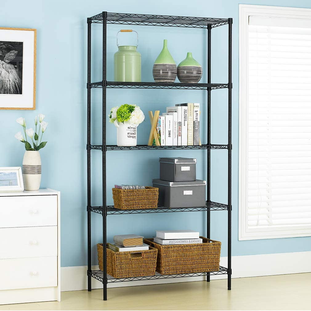 BestOffice 5-Tier Wire Shelf 36" x 14" x 72" 5 Tier Wire Shelving Unit 1250lb Capacity Black