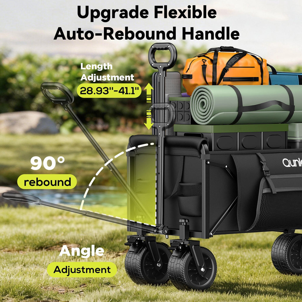 Qunler 560lbs Large Collapsible Folding Wagon with Oversized Tank Wheels, Heavy Duty Big Bucket Utility Garden Cart with Side Pocket for Sports