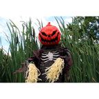 Haunted Hill Farm Life-Size Poseable 6.7-Ft. Pumpkin Scarecrow with Lights and Sound, Indoor or Covered Outdoor Halloween Decoration