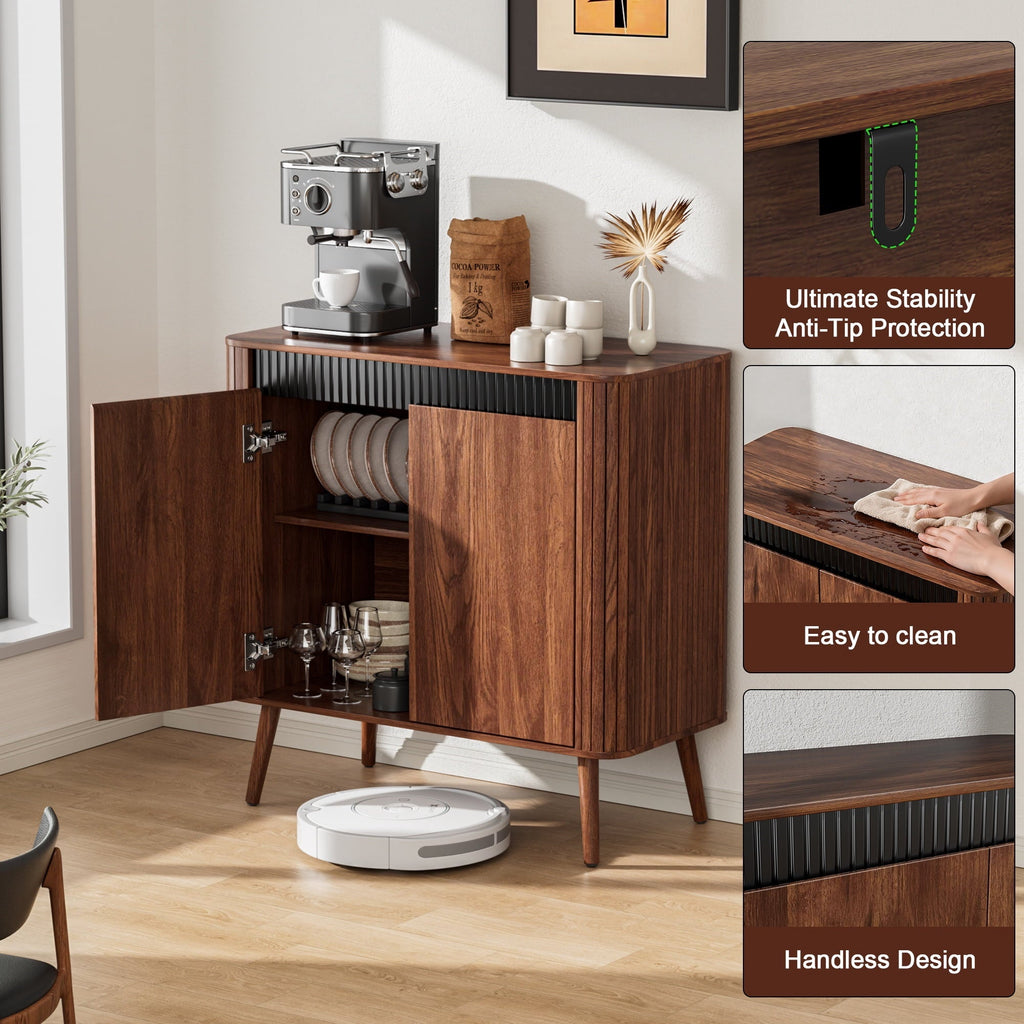 Satifur Sideboard Buffet Cabinet 31.5" Storage Cabinet with Handless Doors, Adjustable Shelves for Kitchen, Living Room, Hallway, Entryway