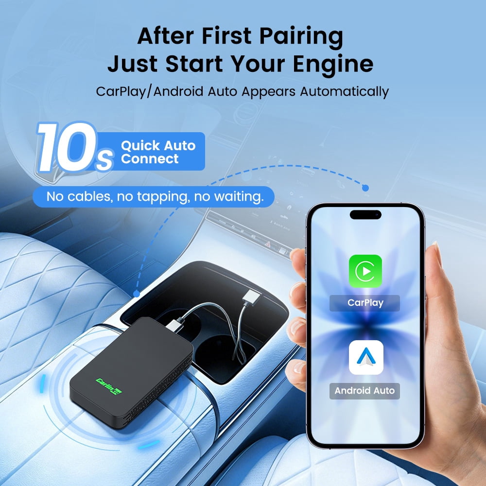 Carlinkit 5.0 Wireless Apple CarPlay Adapter, 2 in 1 Wire to Wireless CarPlay&Android Auto Dongle, 5.8Ghz Wifi, Plug&Play, Low Latency, Black