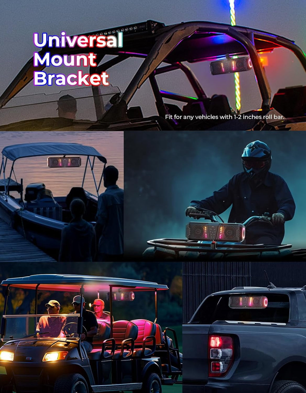 KEMIMOTO Midnight 40 16-inch IP66 Waterproof UTV Sound Bar, Louder RGB 2-Speaker Audio Music Sync Multicolor Light Sound System for UTV ATV Golf Cart