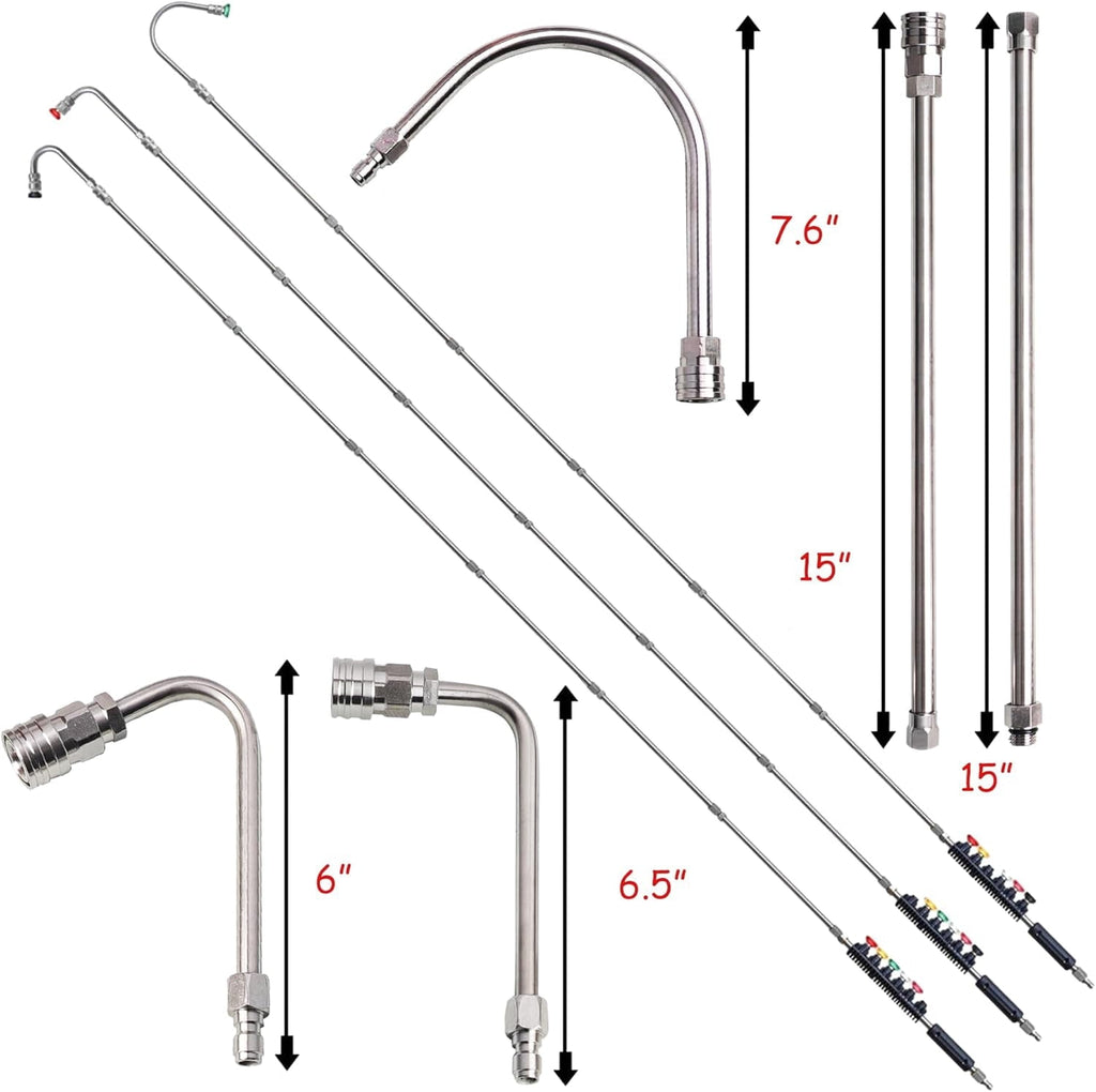 Pressure Washer Extension Wand, 10 Pack Power Washer Lance with 6 Atomization Nozzle Tips,1 Gutter Cleaner Attachment Curved Rod, 1/4" Quick Connect
