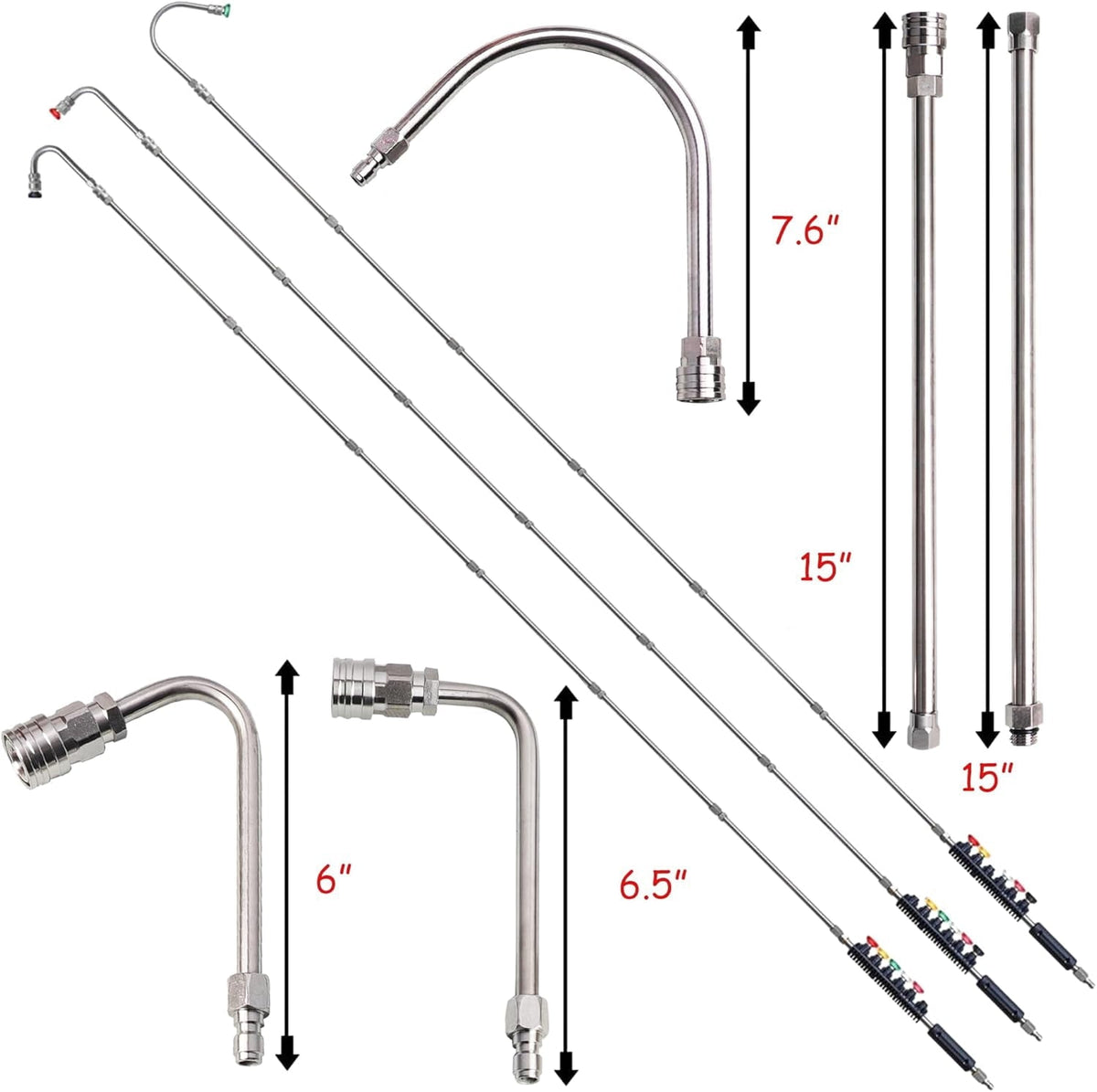 Pressure Washer Extension Wand, 10 Pack Power Washer Lance with 6 Atomization Nozzle Tips,1 Gutter Cleaner Attachment Curved Rod, 1/4" Quick Connect
