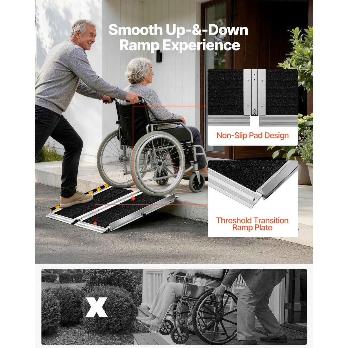 KFFKFF Portable Folding Wheelchair Ramp, 2FT, Non-Slip Aluminum Handicap Ramp with 800 lbs Capacity, Ideal for Home Steps, Stairs, Entryways