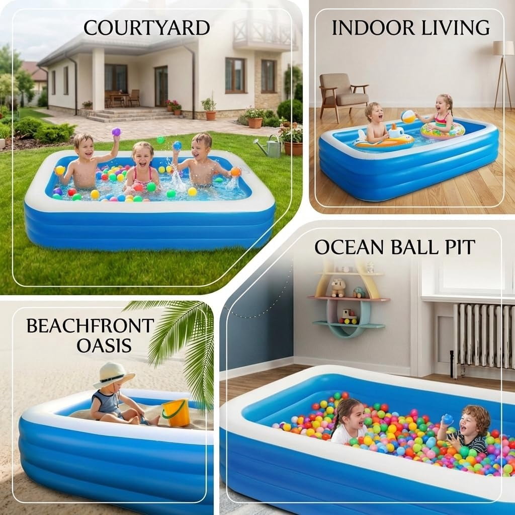 BN-LINK Inflatable Swimming Pool, 83’’ × 53’’ × 20’’ Large & Thickened Family Swimming Pool for Garden, Outdoor, Backyard, Suitable for Adults and