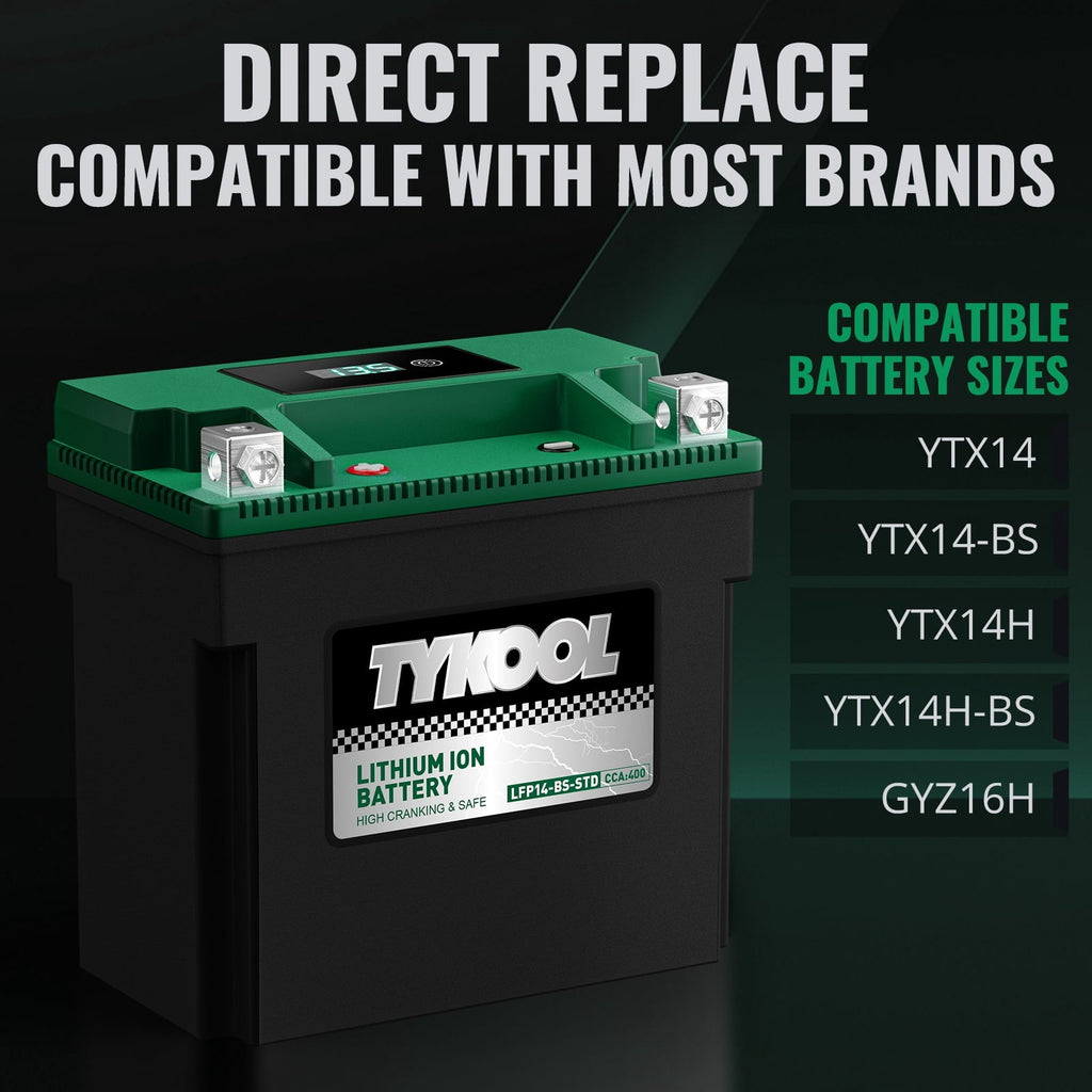 YTX14-BS 400CCA 12V 7AH Lithium Powersports Battery,Motorcycle Battery,Starting Battery for ATV,UTV,Scooter,Snowmobile,Jet Ski