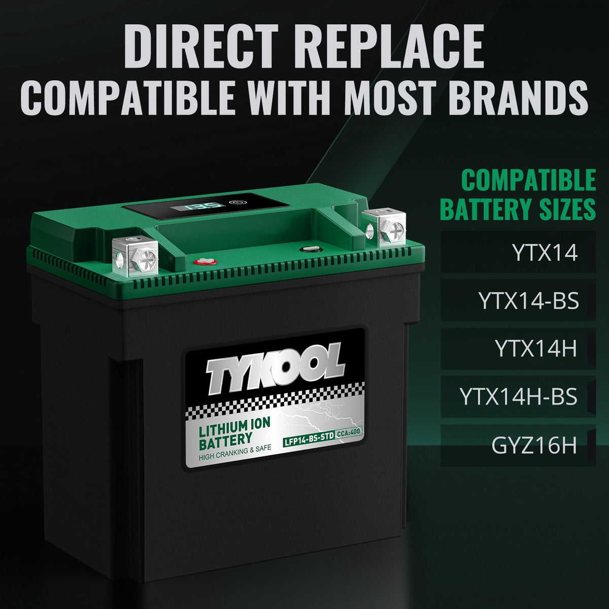 YTX14-BS 400CCA 12V 7AH Lithium Powersports Battery,Motorcycle Battery,Starting Battery for ATV,UTV,Scooter,Snowmobile,Jet Ski