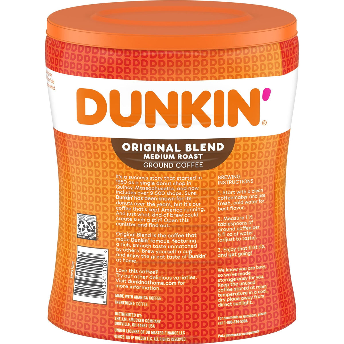4 pack) Dunkin’ Original Blend Medium Roast Ground Coffee, 30 oz Canister