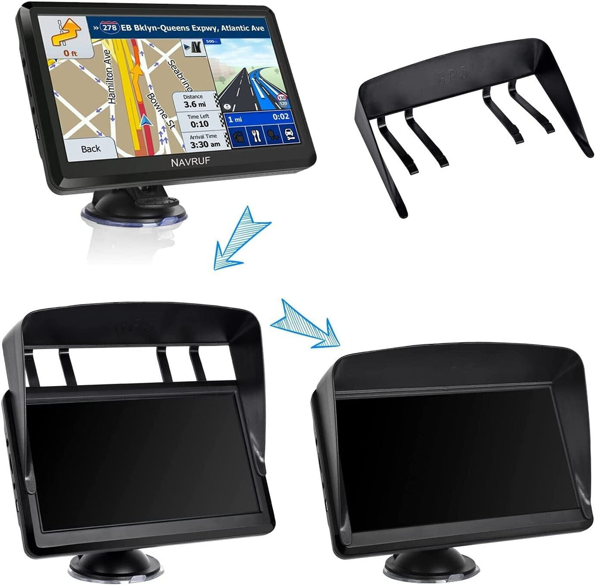 7" Inch Touchscreen GPS Navigation for Car & Truck & RV with Sunshade Voice Guidance Lifetime Free Map Update Navigator System 8GB 256MB US Canada