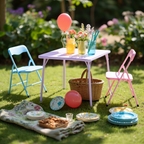 Homy Casa Kids Activity Table and 2 Chairs Set, 3-Piece Folding Play Table Set, Pastel Multicolor