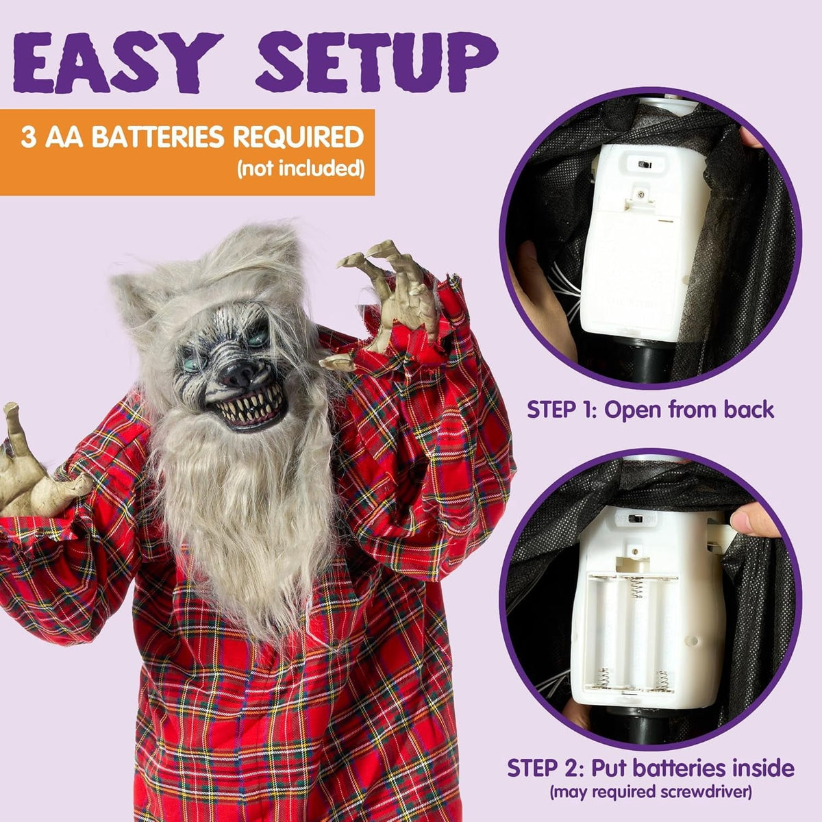 Joyfy 5.3 Ft Standing Werewolf Large Halloween Decorations Outdoor, Scary Life Size Animatronics, Sound & Motion Activated with LED Eyes, Moving Arms