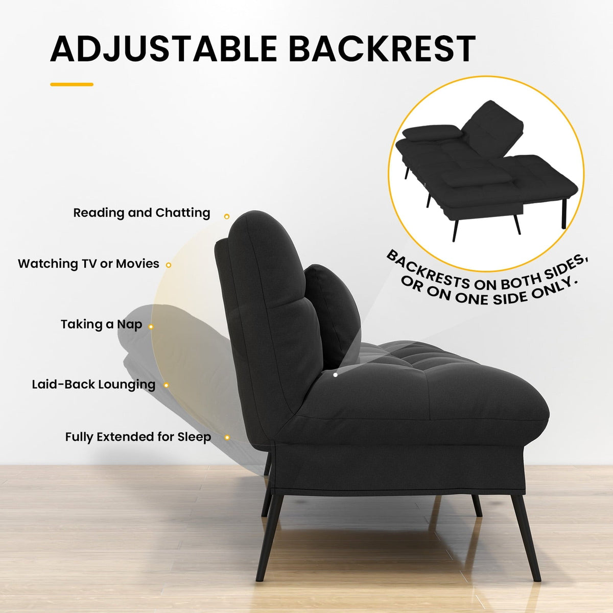 COMHOMA Cloud Comfort Convertible Futon Sofa Bed, Black